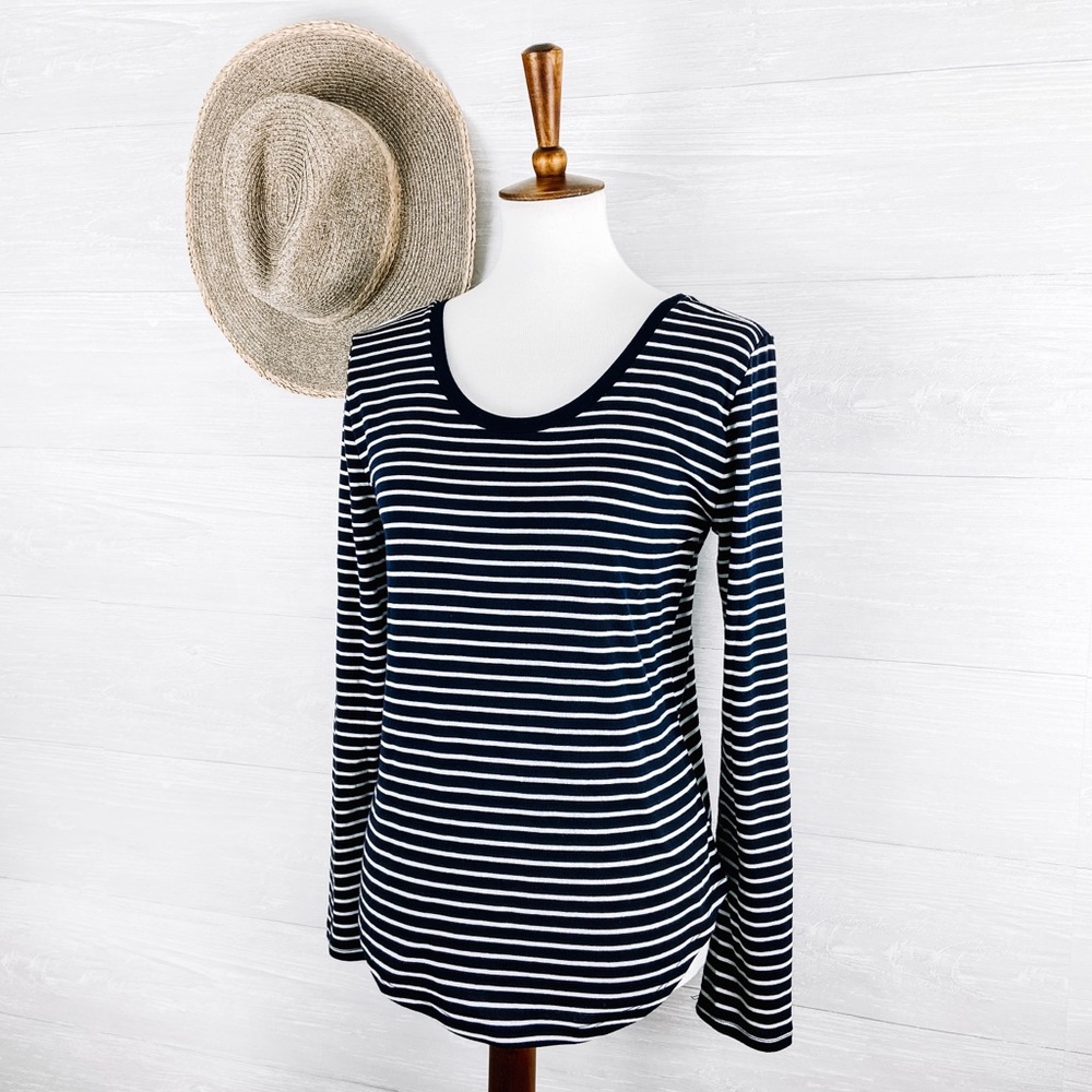 NWOT LOFT Navy and White Scoop Neck Long Sleeve